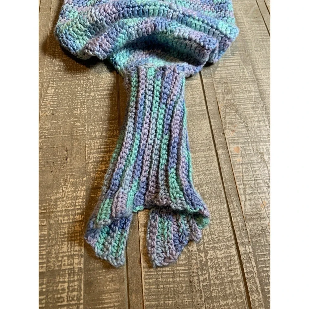 Handmade Crochet Throw Blanket Pastel Stripe Afghan Soft Cozy‎ Mermaid Tale 44